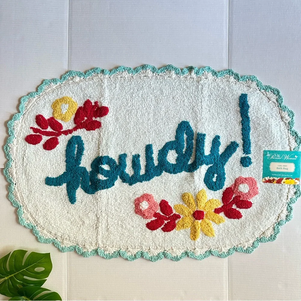 The Pioneer Woman floral rug HOWDY Arctic White cotton 20X32 NEW